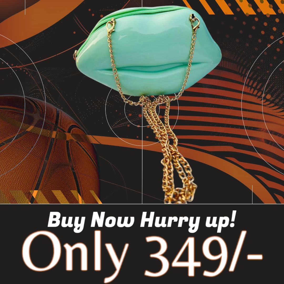 Beautiful Lips Shape PVC  C Green Sling Purse with Long Chain Belt