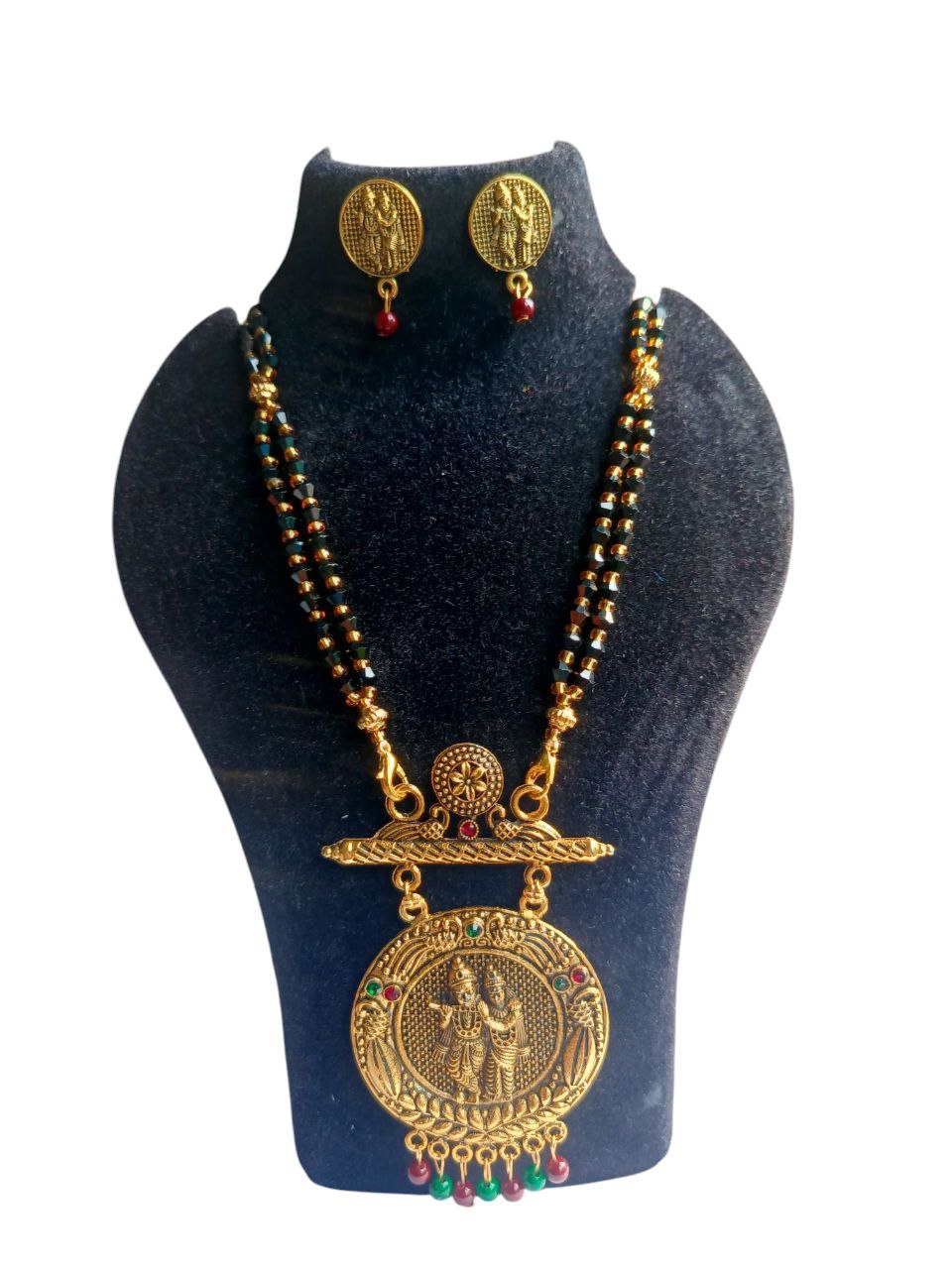 Radha Krishan Gold Plated Long Length Mangalshutra With Earrings