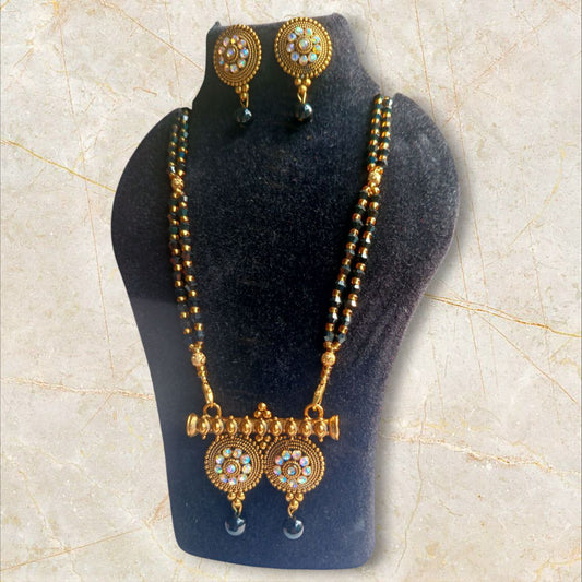 Traditional Gold Plated Long Length Mangalshutra  Set With Earrings